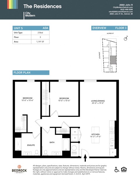 Floor plan for 2 beds, 2 baths, 1191 sqft